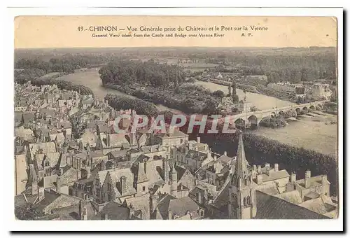 Chinon Ansichtskarte AK Vue generale prise du chateau et le pont sur la Vienne