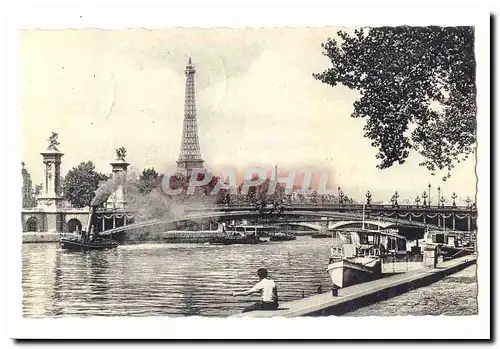 Paris (16eme) Moderne Karte Vue sur la Seine le pont Alexandre III et la Tour Eiffel (bateaux)