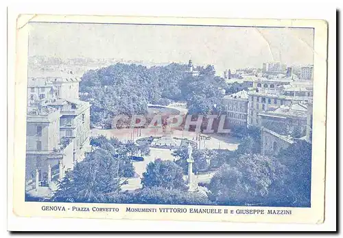 Italie Italia Cartes postales Genova Piazza Corvetto Monumenti Vittorio Emanuelle 11 et Giuseppe Mazzini