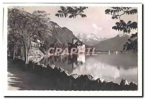 Suisse Cartes postales Lac Leman chateau de Chillon et les dents du Midi
