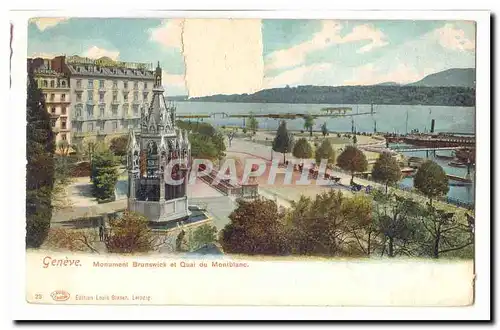 Suisse Cartes postales Geneve Monument Brunswick et Qaui du Montblanc