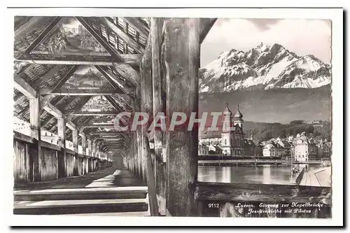 Suisse Cartes postales Luzern Eingang zur Kapellbrucke Jesuitenkriche mit Pilatus