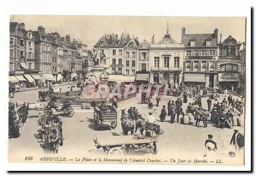 Abbeville Cartes postales La place et le monument de l'amiral Courbet Un jour de marche TOP