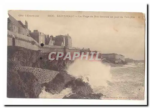 Saint Malo Cartes postales La plage de Bon secours un jour de tempete