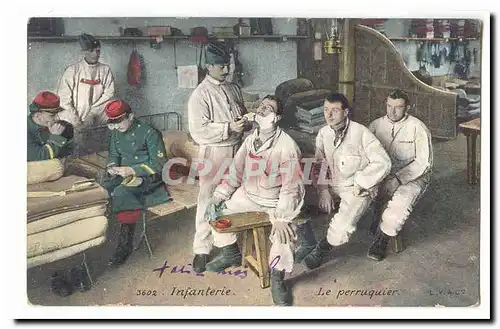 Cartes postales Militaria Le perruquier (coiffeur militaria)