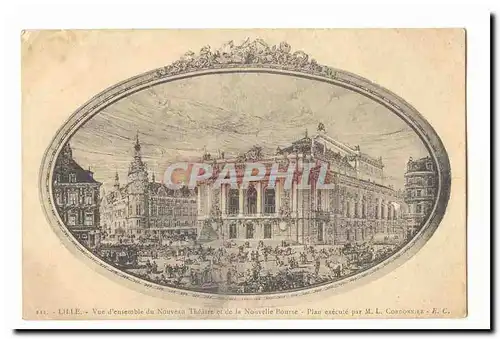 Lille Cartes postales Vue d'ensemble du Nouveau Theatre et de la nouvelle Bourse