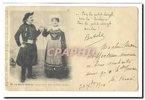 Ansichtskarte AK M et Mme Botrel interpretant Par le Petit Doigt (folklore coiffe costume)