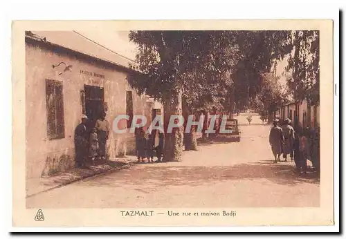 MAroc Tazmalt Cartes postales Une rue et maison Badji (epicerie mercerie)