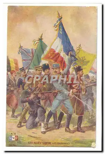 Cartes postales Les allies contre les barbares (carte peu courante)