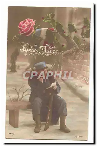 Fantaisie Cartes postales Bonne annee (militaire rose militaria)