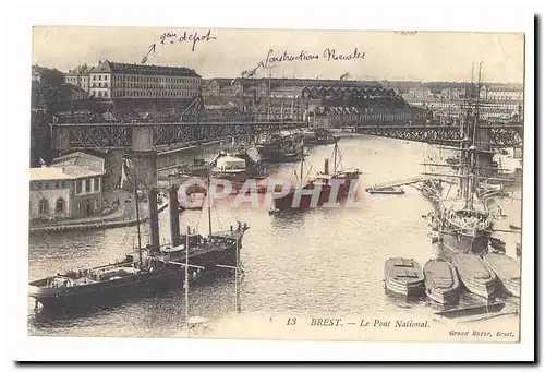 Brest Cartes postales Le Pont National (bateaux)