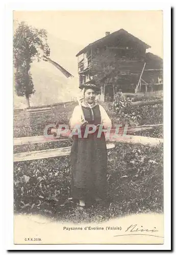 Ansichtskarte AK Paysanne d&#39Evolene (Valais coiffe folklore costume)