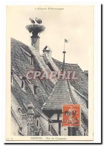 Obernai Cartes postales Nid de cigognes (timbre FM peu courant)