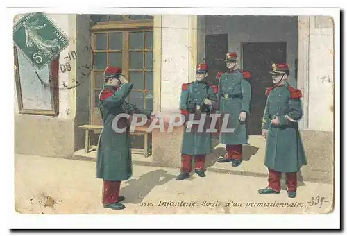Cartes postales Militaria Infanterie Sortie d&#39un permissionnaire (militaires militaria)