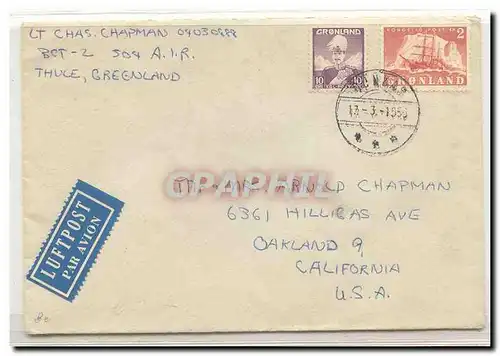 Greenland 1956 cover to Us (Groenland lettre bateau polaire arctique)