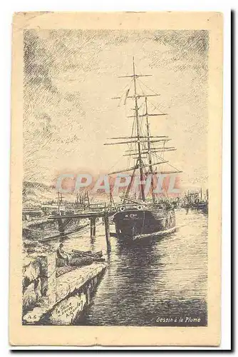 Cartes postales Dessin a la plume La Seine a Rouen A Gulon