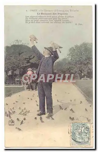 Paris Cartes postales Le charmeur d�oiseaux aux tuileries Le banquet des pigeons