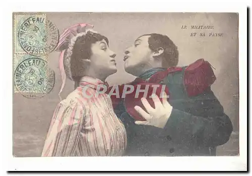 Cartes postales Fantaisie le militaire et sa Payse (militaria)
