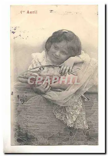 Cartes postales Fantaisie 1er avril (poisson et enfant)
