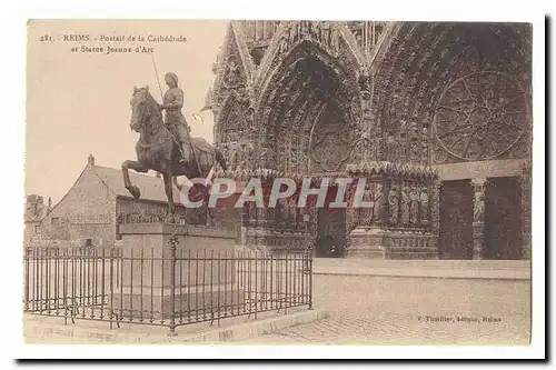 Reims Ansichtskarte AK Portail de la cathedrale et statue Jeanne d&#39arc