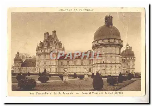 Vue d'ensemble et jardin francais Cartes postales Chateau de Valencay