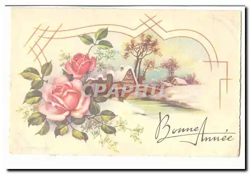 Cartes postales FAntaisie Bonne annee Fleurs Roses