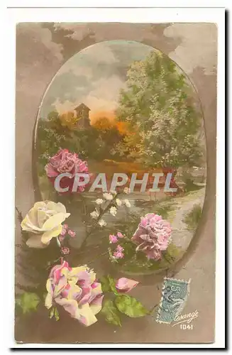 Cartes postales Fantaisie Tabealu fleurs et roses