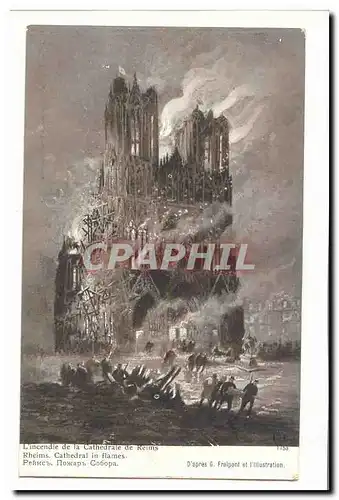 Cartes postales L'incendie de la cathedrale de Reims