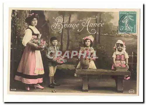 Cartes postales Fantaisie Voeux Bonne annee (enfants)