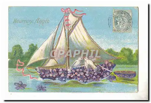 Cartes postales Fantaisie Heureuse annee (bateau colombes)
