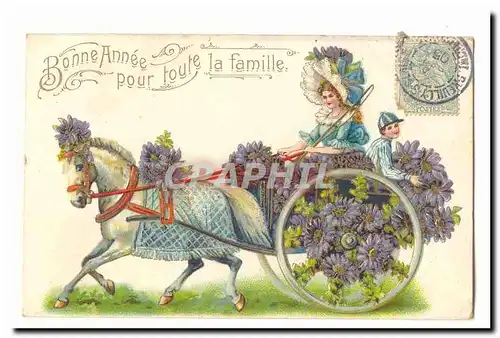 Cartes postales Fantaisie Bonne annee pour toute la famille (cheval) TOP