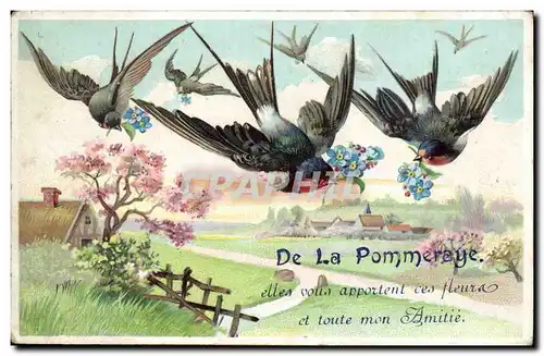 Fantaisie Cartes postales De La Pommeraye elles vous apportent ces fleurs et toute mon aminite (oiseaux)