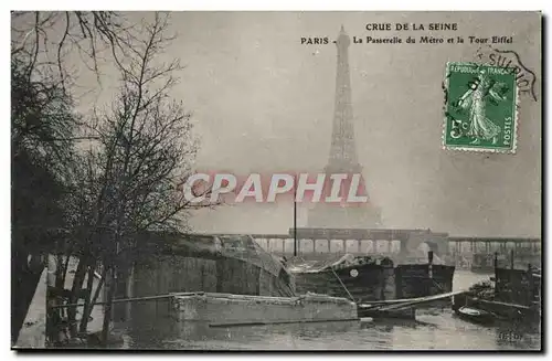 Crue de la Seine Ansichtskarte AK Paris Inondation La passerelle du Metro et la Tour Eiffel