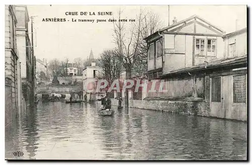 Crue de la Seine Cartes postales Paris Inondation Asnieres Le tramway passe dans cette rue