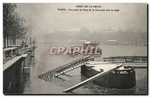 Crue de la Seine Cartes postales Paris Inondation Vue prise du pont de la Concorde sous la neige