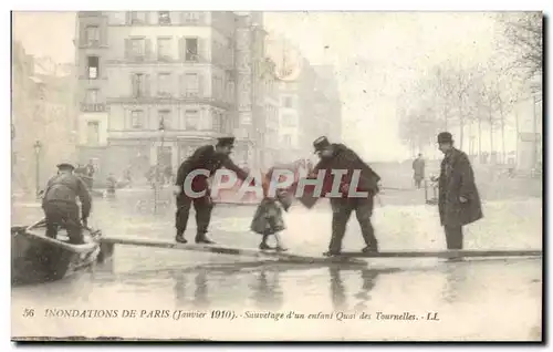 Inondations de Paris Ansichtskarte AK Janvier 1910 Sauvetage d&#39un enfant Quai des Tournelles