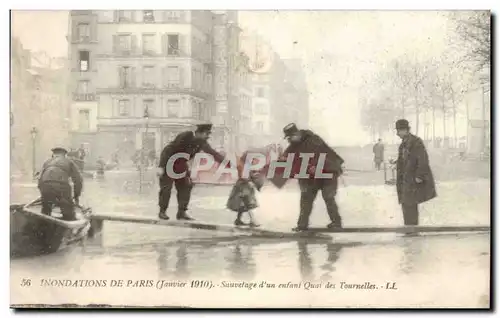 Inondations de Paris Cartes postales Janvier 1910 Sauvetage d&#39un enfant Quai des Tournelles