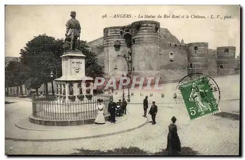 Angers Cartes postales La statue du Roi Rene et le chateau