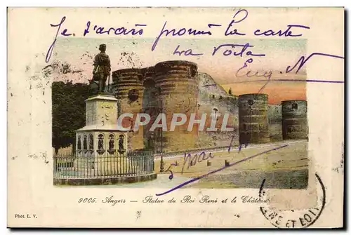 Angers Cartes postales Statue du Roi Rene et le chateau