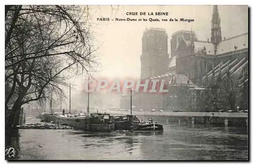Cartes postales Crue de la Seine Paris Notre Dame et les quais vus de la Morgue