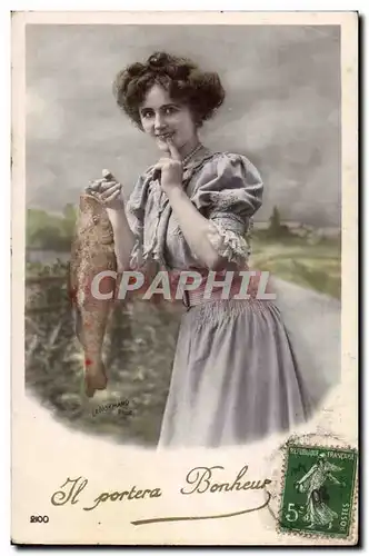 Fantaisie Cartes postales 1er avril poisson Il portera bonheur