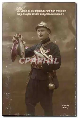 Fantaisie Cartes postales 1er avril poisson soldat militaire militaria