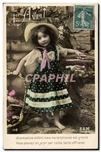 Fantaisie Cartes postales Joyeuses Paques poisson enfant 1er avril