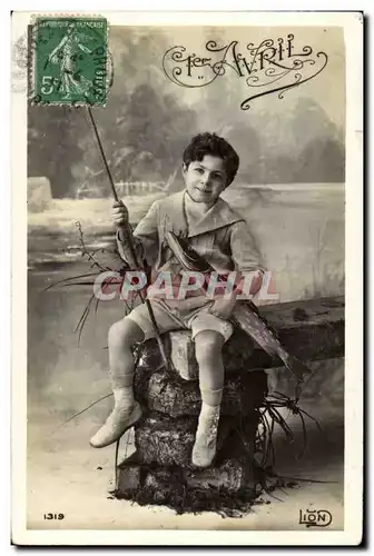 Fantaisie Cartes postales Joyeuses Paques poisson enfant 1er avril