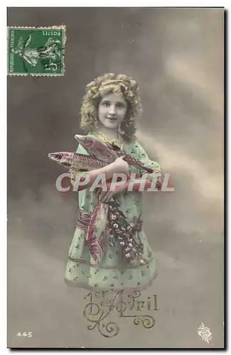Fantaisie Cartes postales Joyeuses Paques poisson enfant 1er avril