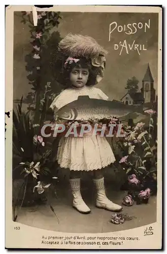 Fantaisie Cartes postales Joyeuses Paques poisson enfant 1er avril