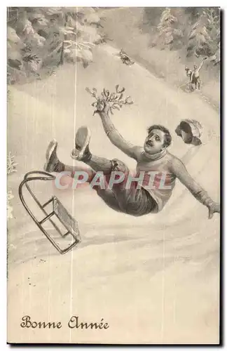 Cartes postales Fantaisie Homme tombant en lige Sports d&#39hiver