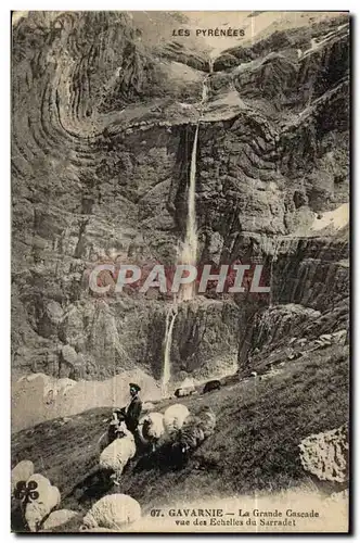 Cartes postales Gavarnie La grande cascade vue des echelles du Sarradet (moutons)