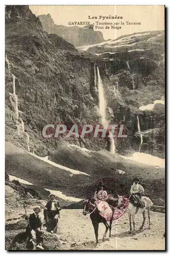 Gavarnie Cartes postales Touristes sur la terrasse du pont de neige (ane donkey)