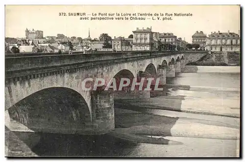 Saumur Cartes postales Le pont sur la Loire et l&#39entree de la rue Nationale avec perspective vers le chateau